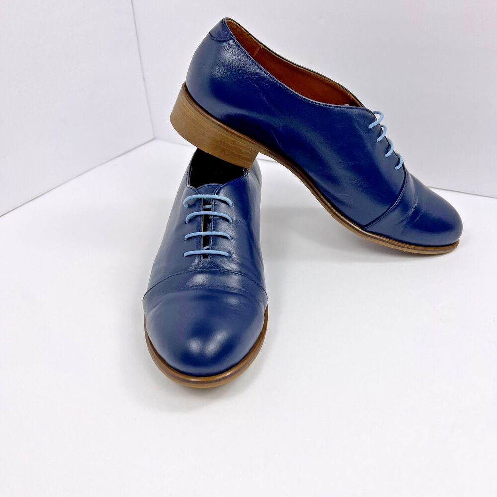 Julia Bo Clair Navy Blue Leather Oxford Derby Shoes Women's Size EU 41 US 10